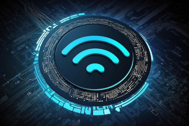 Icono de wifi cyborg con estadísticas y código binario fondo de tecnología futurista