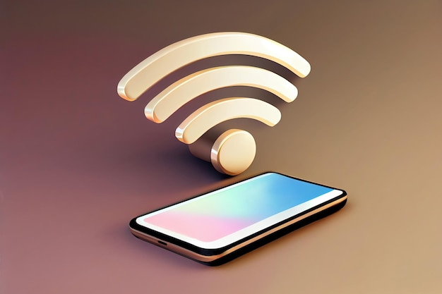 El ícono WiFi en la parte superior del teléfono inteligente Concepto de punto de acceso personal