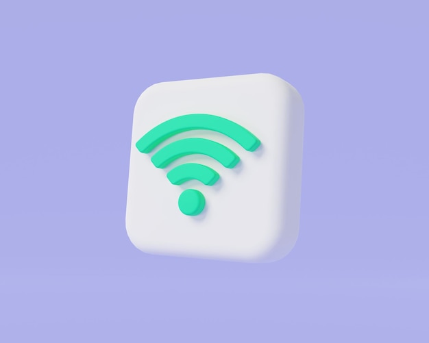 Icono WIFI sobre fondo púrpura Modo Wifi habilitado concepto Internet inalámbrico Símbolo Wifi Icono de red inalámbrica Zona Wifi Banner de conexión Wifi Ilustración de renderizado mínimo 3d