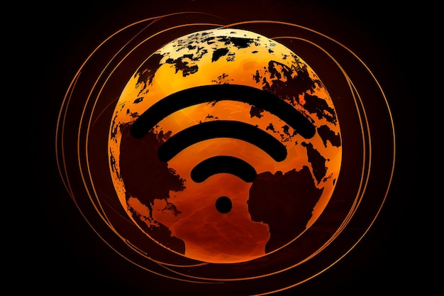 Icono wifi sobre la red mundial IA generativa