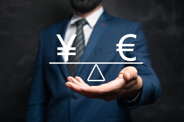 Icono de yen y euro en escalas