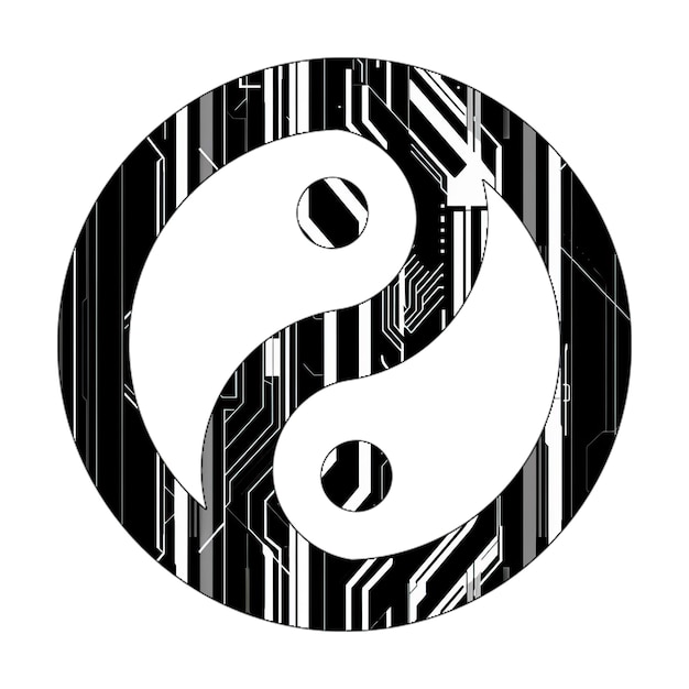 Foto Ícono yin yang textura de tecnología blanca y negra