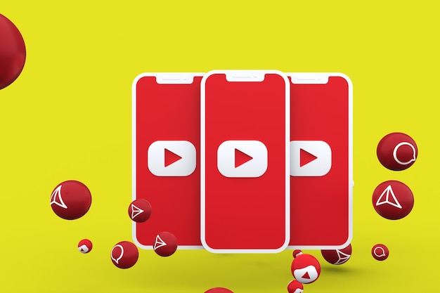 Icono de Youtube en la pantalla del teléfono inteligente y llamadas de reacciones de Youtube con aislado