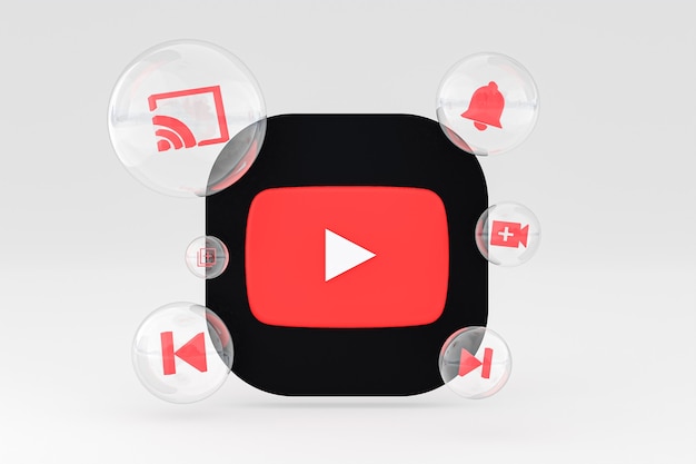 Icono de Youtube en la pantalla del teléfono inteligente o teléfono móvil 3D Render sobre fondo gris