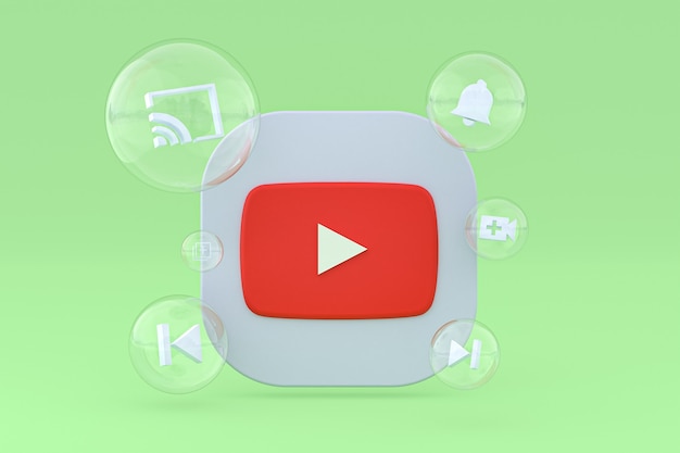 Icono de Youtube en la pantalla del teléfono inteligente o teléfono móvil 3D Render sobre fondo verde