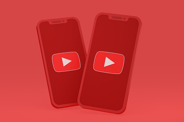 Icono de Youtube en la pantalla del teléfono inteligente o teléfono móvil 3D Render