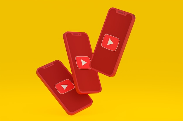 Icono de Youtube en la pantalla del teléfono inteligente o teléfono móvil 3D Render