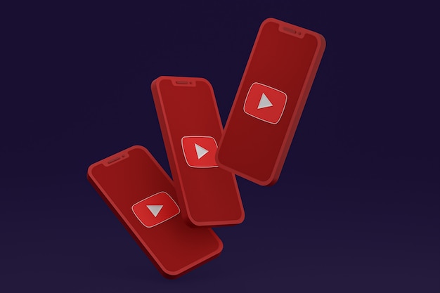 Icono de Youtube en la pantalla del teléfono inteligente o teléfono móvil 3D Render