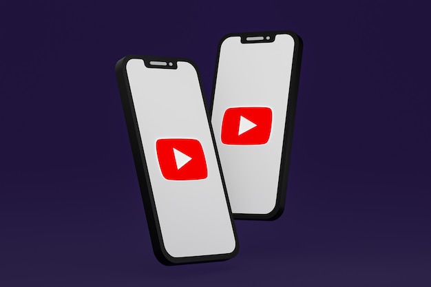 Icono de Youtube en la pantalla del teléfono inteligente o teléfono móvil 3D Render