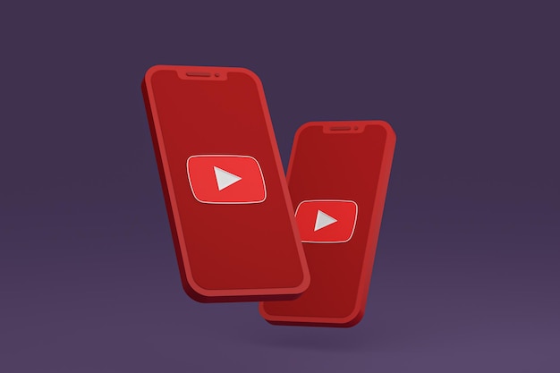 Icono de youtube en la pantalla del teléfono inteligente o teléfono móvil 3d render