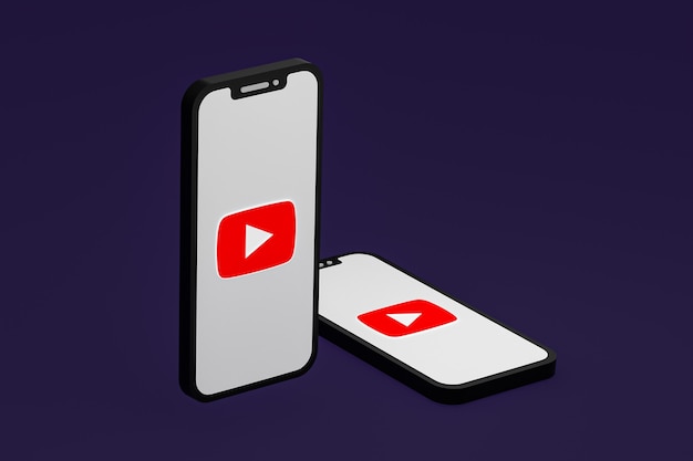 Icono de Youtube en la pantalla de los teléfonos móviles 3D Render