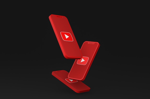 Icono de Youtube en la pantalla de los teléfonos móviles 3D Render