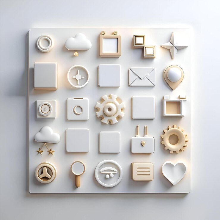 Foto iconos 3d limpios y modernos en blanco y dorado perfectos para sitios web, aplicaciones y presentaciones
