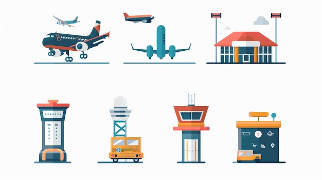 Estos íconos de aeropuerto perfectos en píxeles están optimizados para resoluciones grandes y pequeñas. Son archivos EPS 8
