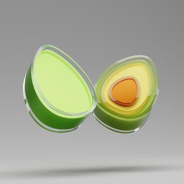 Iconos de aguacate Ilustración 3D aislado sobre fondo gris Elementos de diseño de vidrio brillante