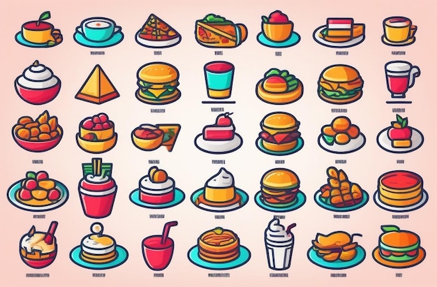 Foto iconos de alimentos y bebidas conjunto de iconos de líneas de restaurantes