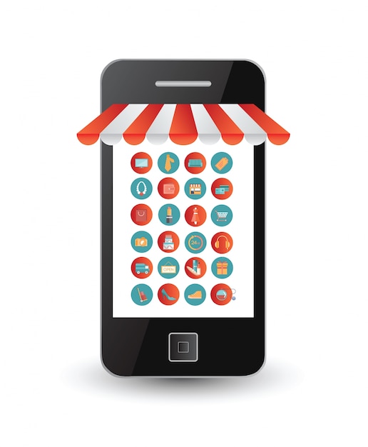 Iconos de la aplicación en la pantalla del teléfono inteligente como un frente de tienda