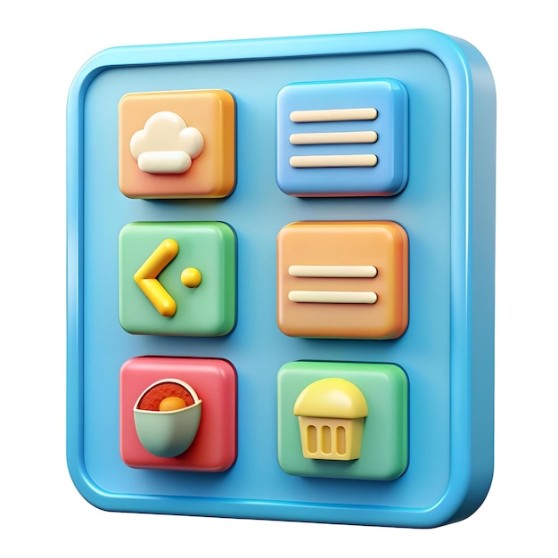 Iconos de aplicaciones 3D de colores en una interfaz azul