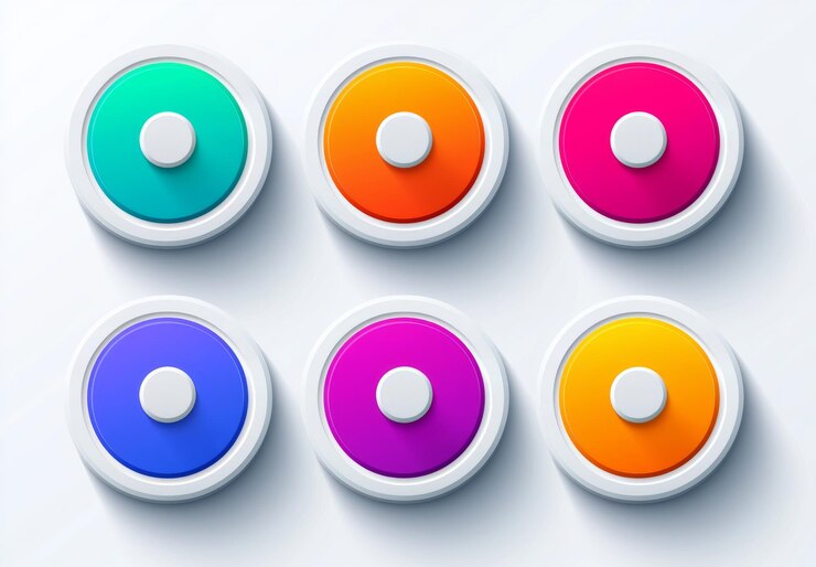 Foto iconos de aplicaciones circulares coloridos con efectos de sombras modernos dispuestos en una cuadrícula
