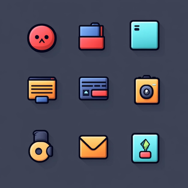 Iconos de aplicaciones coloridas Configuración de la interfaz de usuario Diseño web Kit de UI de desarrollo móvil