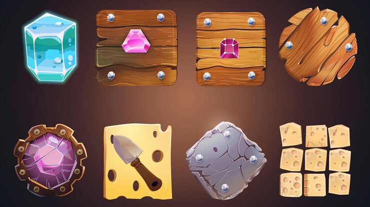 Foto iconos de aplicaciones de juego botones redondos interfaz de menú de dibujos animados