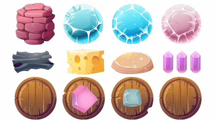 Foto iconos de aplicaciones de juego botones redondos interfaz de menú de dibujos animados