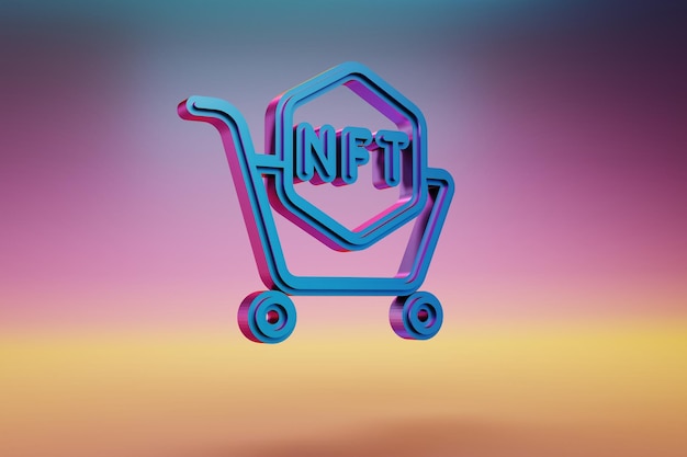 Iconos de la cesta de compras de NFT hermosos íconos azules de los símbolos de la carretilla de compras NFT en un fondo brillante multicolor