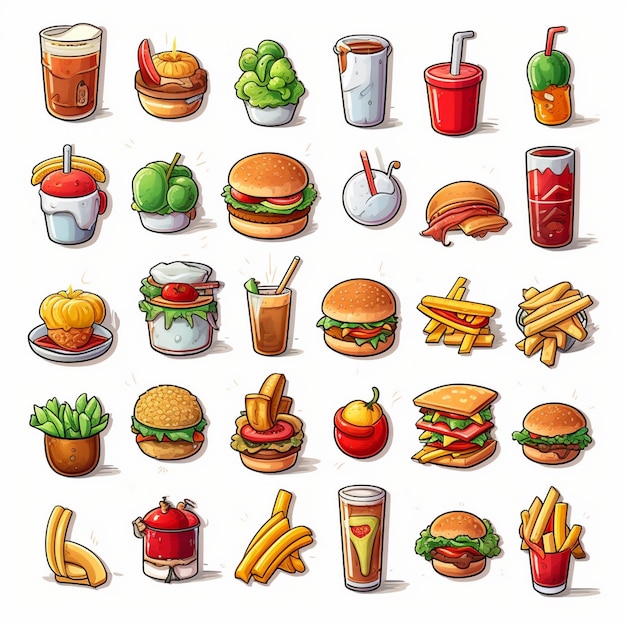 Foto iconos de comida rápida en 3d