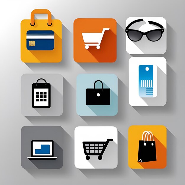 Foto iconos de compras planos con efecto de sombra larga