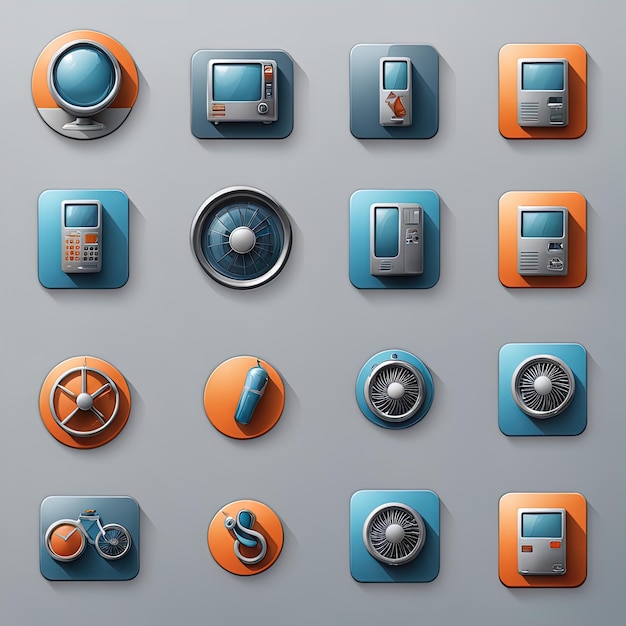 Foto iconos de computadora en fondo gris ilustración vectorial de icono 3 d