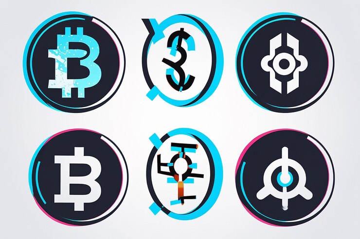 Foto iconos de criptomonedas de vector de descifrado
