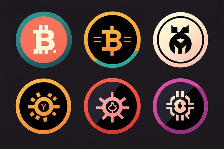 Foto iconos de criptomonedas de vector de descifrado