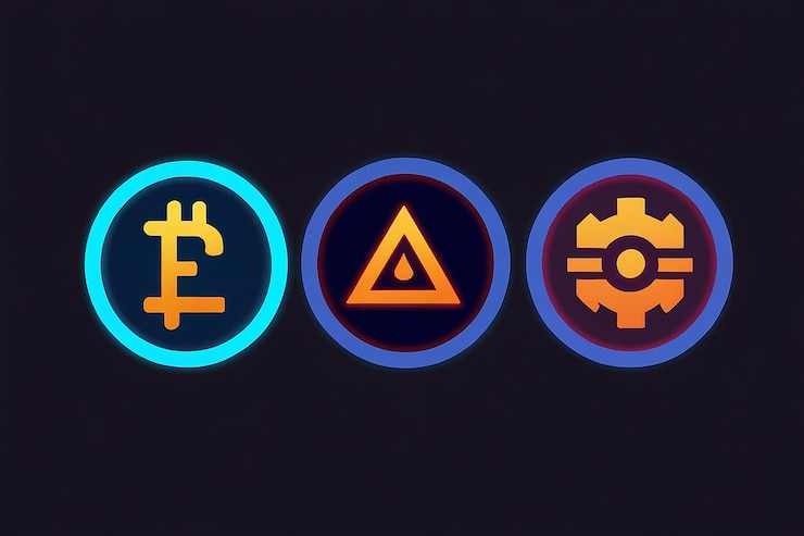 Foto iconos de criptomonedas de vector de descifrado