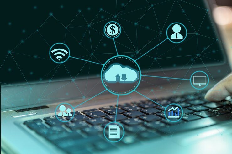 Foto los íconos digitales en la nube se enlazan con otros que representan redes globales para ideas de negocios y tecnología.