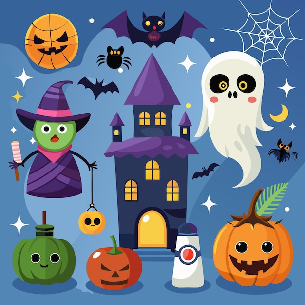 Iconos divertidos y espeluznantes de Halloween para niños fantasmas calabazas y murciélagos