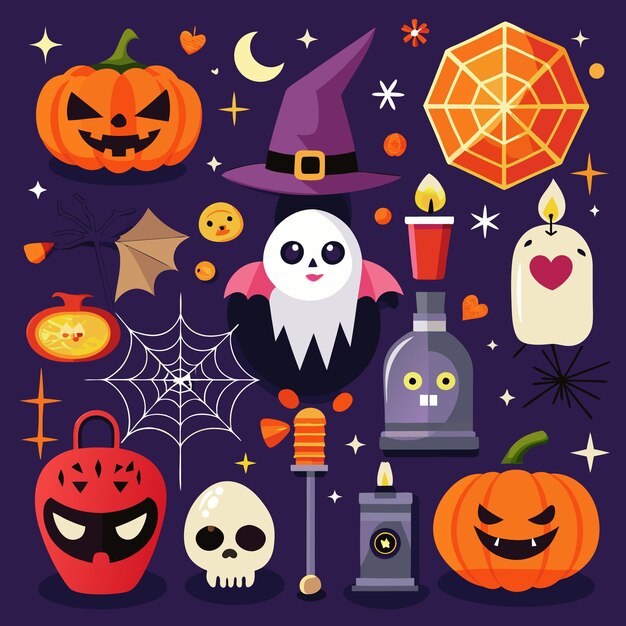 Iconos divertidos y espeluznantes de Halloween para niños fantasmas calabazas y murciélagos