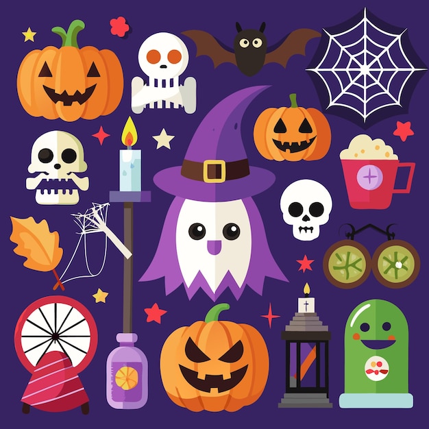 Iconos divertidos y espeluznantes de Halloween para niños fantasmas calabazas y murciélagos