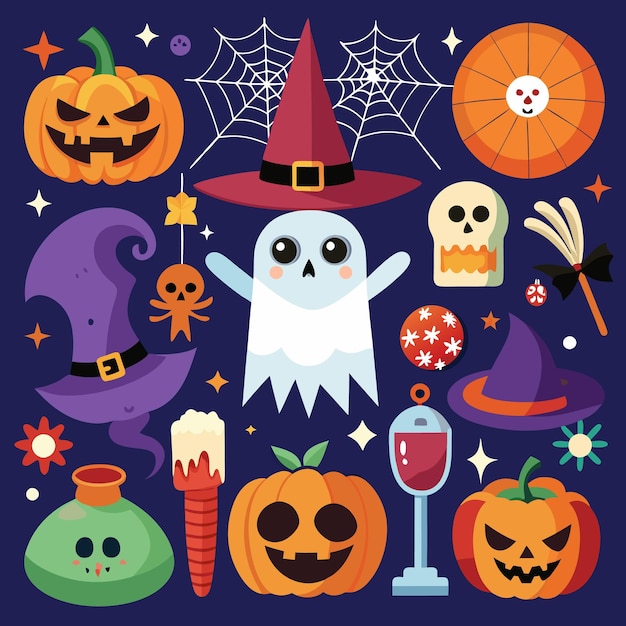 Iconos divertidos y espeluznantes de Halloween para niños fantasmas calabazas y murciélagos
