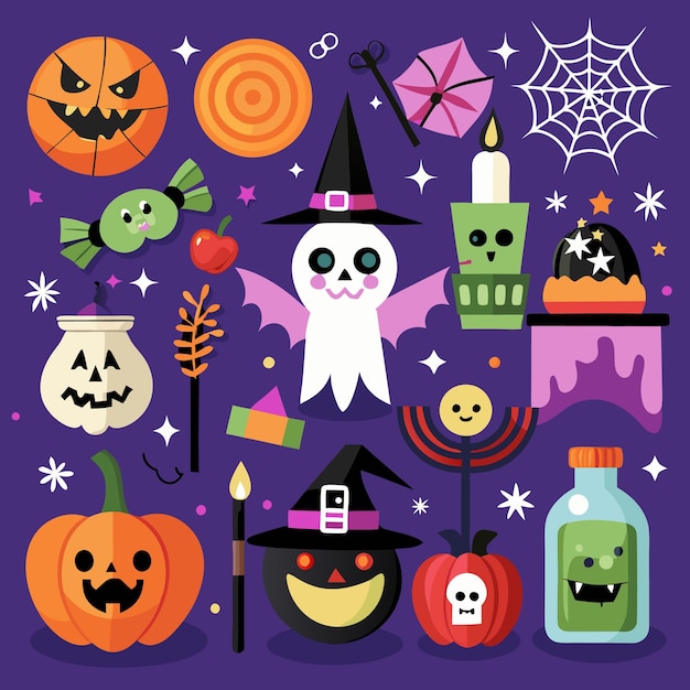 Iconos divertidos y espeluznantes de Halloween para niños fantasmas calabazas y murciélagos