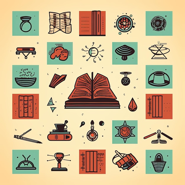 Iconos de educación Icones de un libro de gorra de graduación y un microscopio que denotan temas educativos Generados con IA