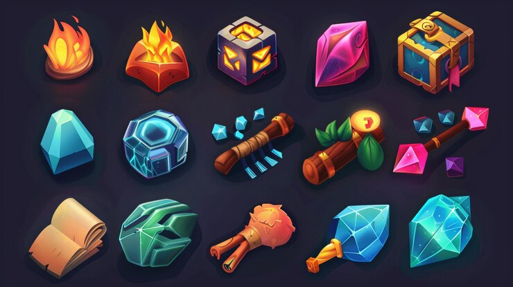 Foto iconos y elementos de juego