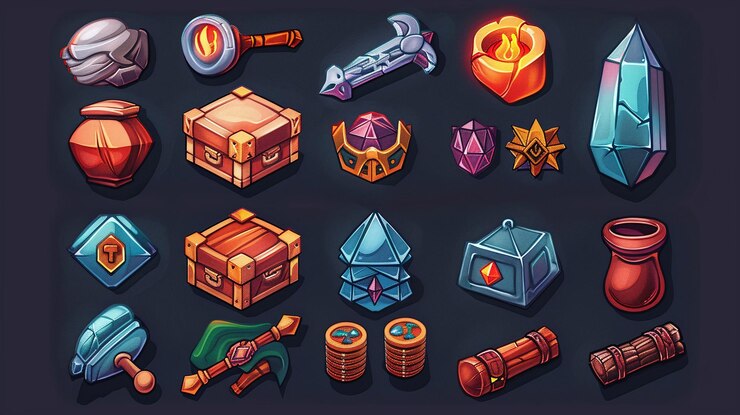 Foto iconos y elementos de juego