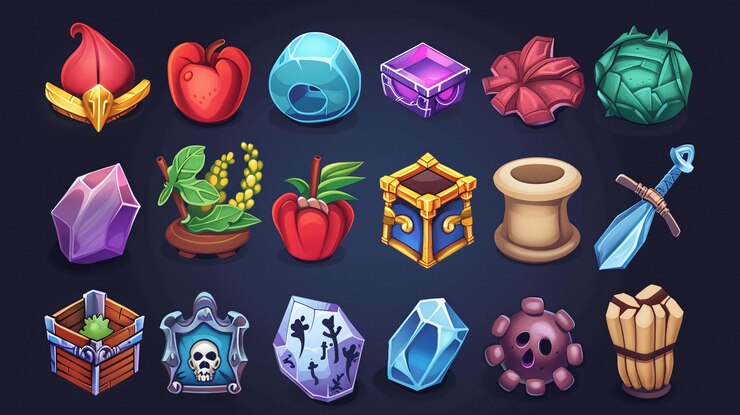 Foto iconos y elementos de juego