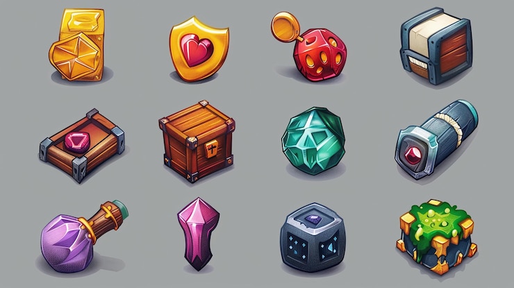 Foto iconos y elementos de juego