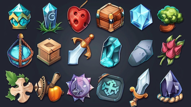Foto iconos y elementos de juego