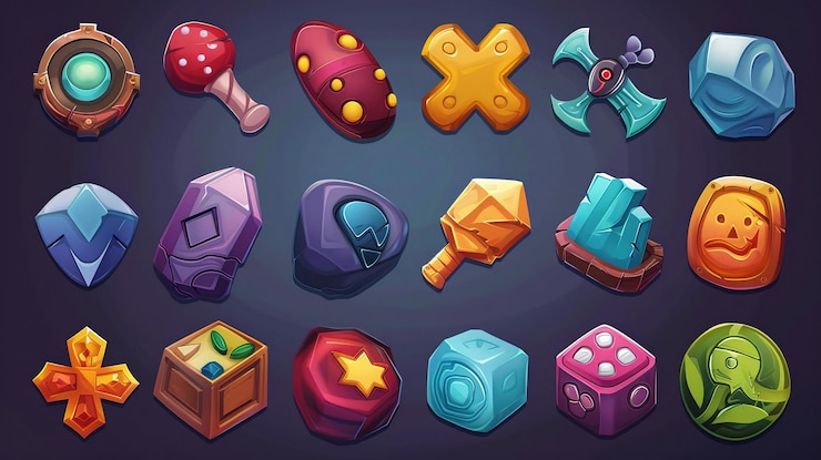 Foto iconos y elementos de juego