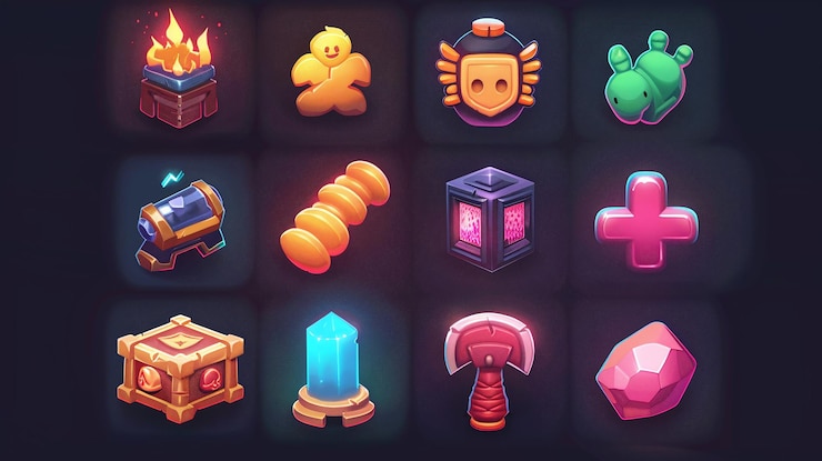 Foto iconos y elementos de juego