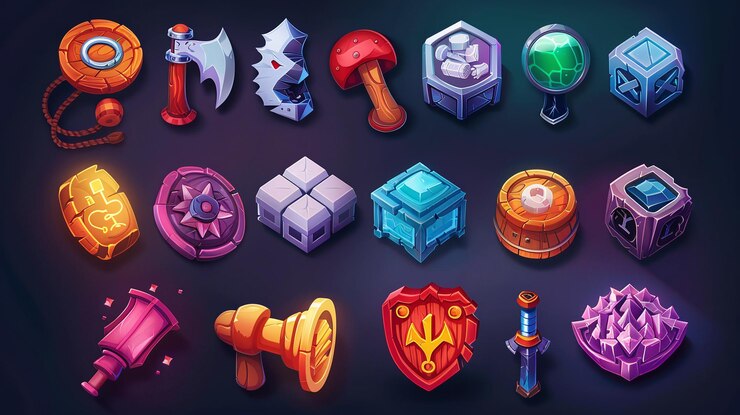 Foto iconos y elementos de juego