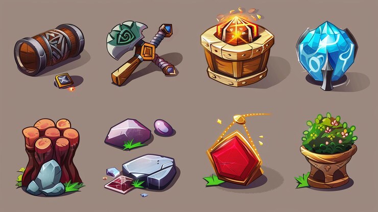Foto iconos y elementos de juego