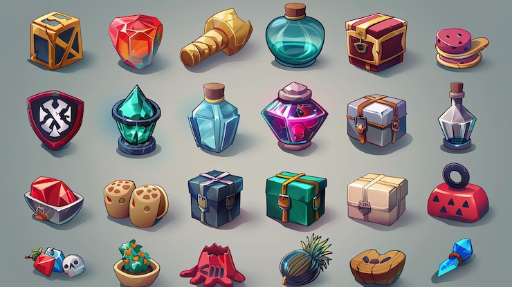 Foto iconos y elementos de juego